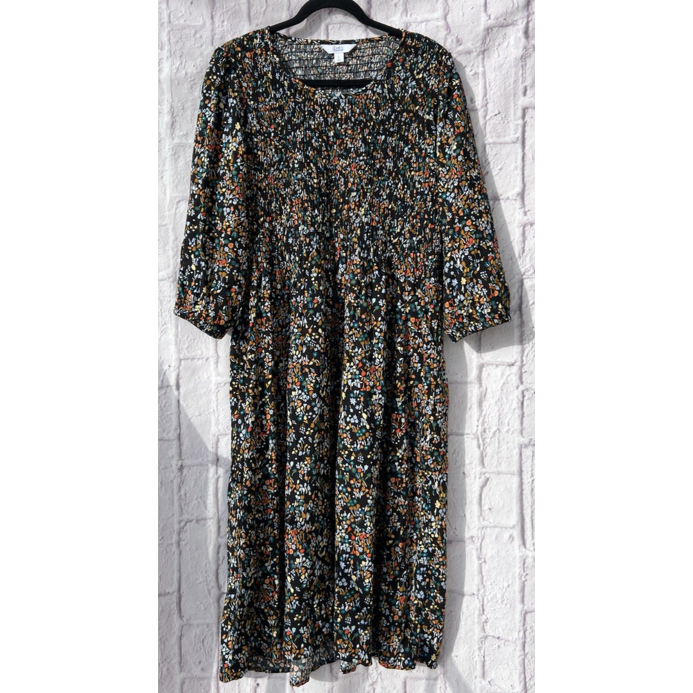 Croft And Barrow Floral Maxi Dress Pockets Smocked Whimsigoth Fairy Peasant L